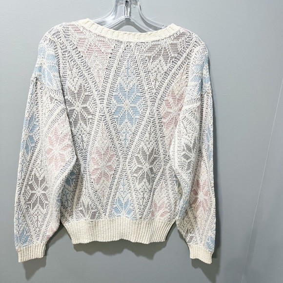 Vtg Koret Womens Pastel Chunky Sweater M Textured Snowflakes Cotton Blend - Picture 2 of 9